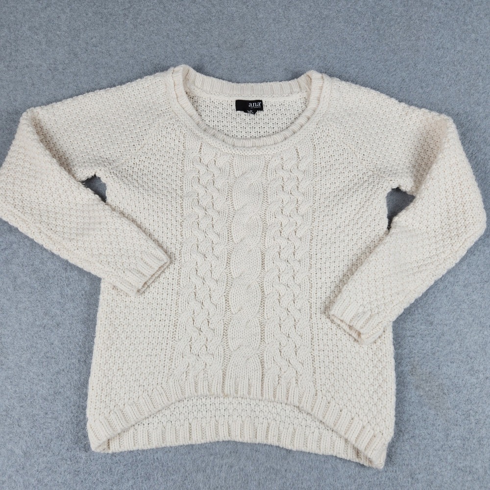 ana Sweater Womens Small Cream Cable Knit Pullover Chunky Knit High Low Hem